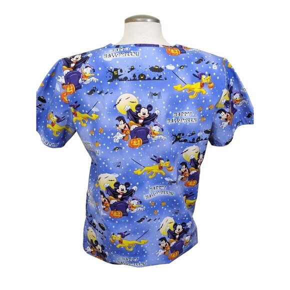Disney Mickey Mouse Women Size XS Halloween Scrub Top Blue Medical Dental Office - Picture 3 of 6